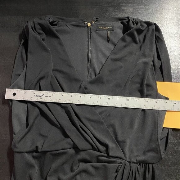 Donna Karan Dress M Draped Ruched Gathered Wrap Jersey Stretch Evening Career - Picture 10 of 13